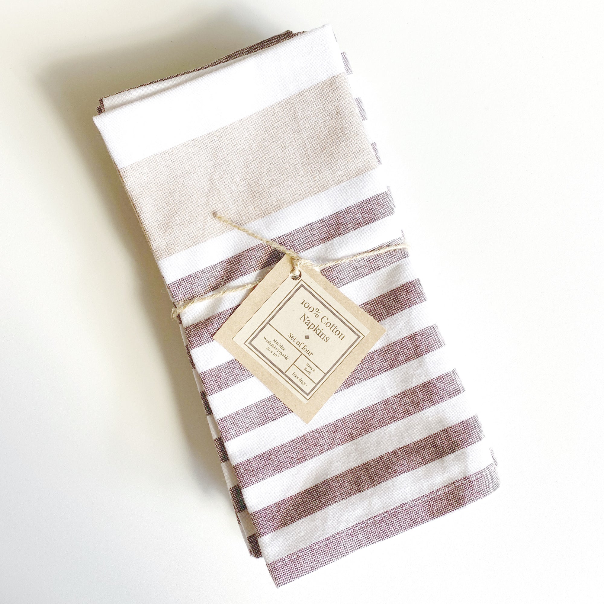 Cotton Napkins Taupe Striped - set of 4