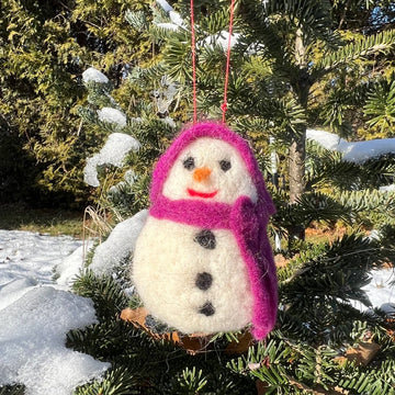 Snowman Ornament - lavender scarf