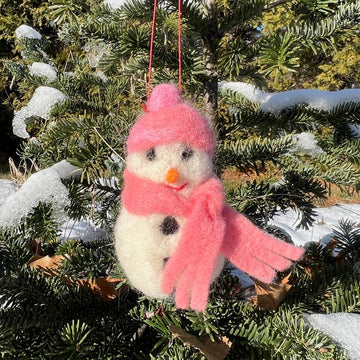 Snowman Ornament - pink scarf
