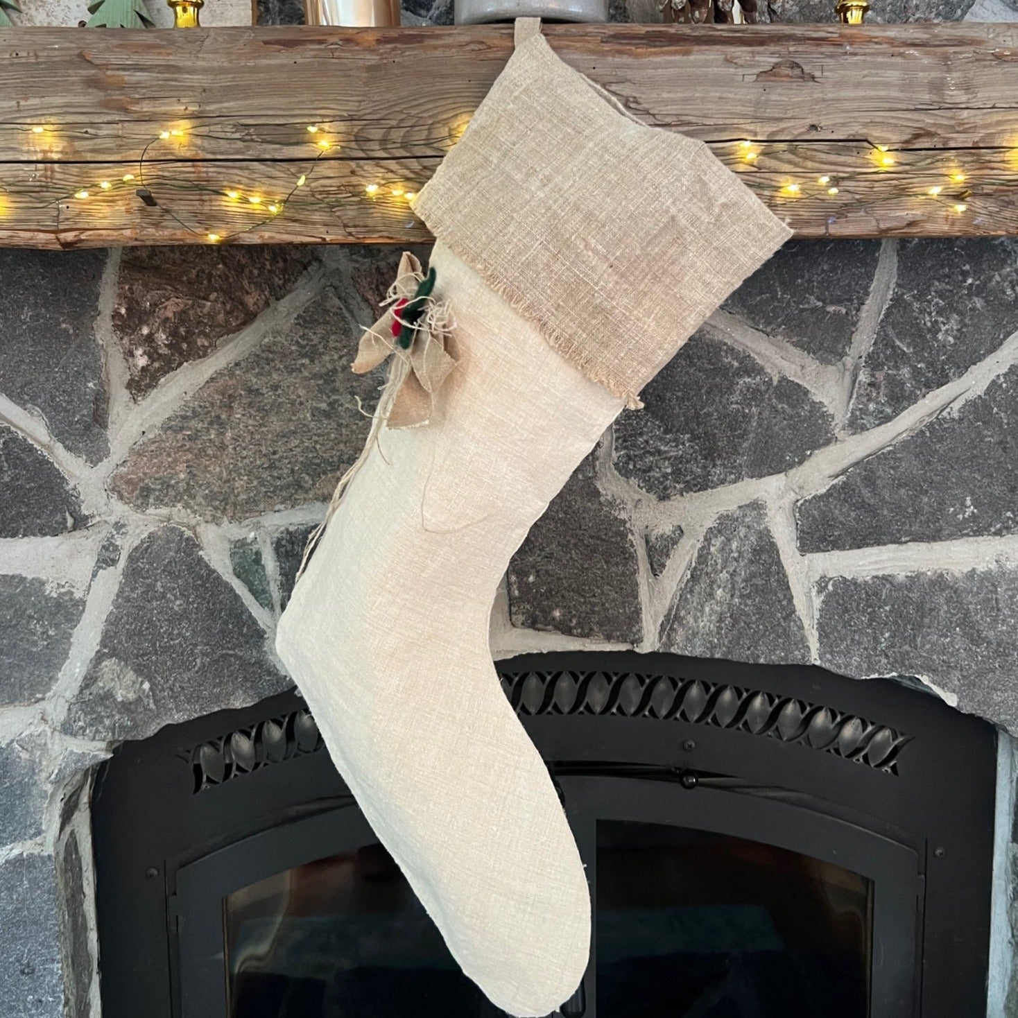 Antique Linen Stocking with Bow