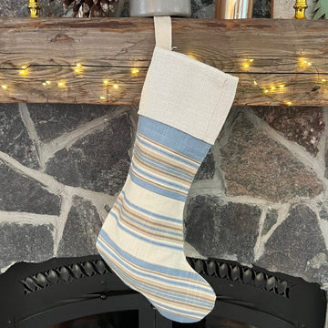 Handmade Christmas Stocking - horizontal blue stripes