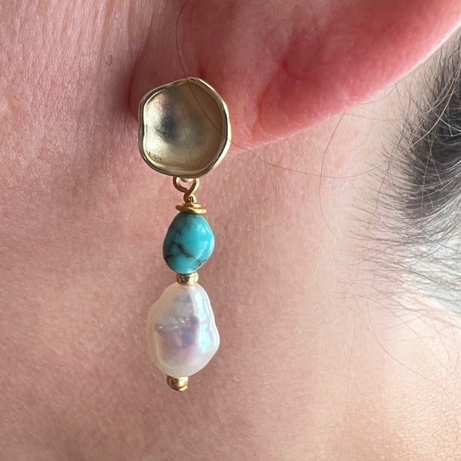 Turquoise and Pearl Earrings