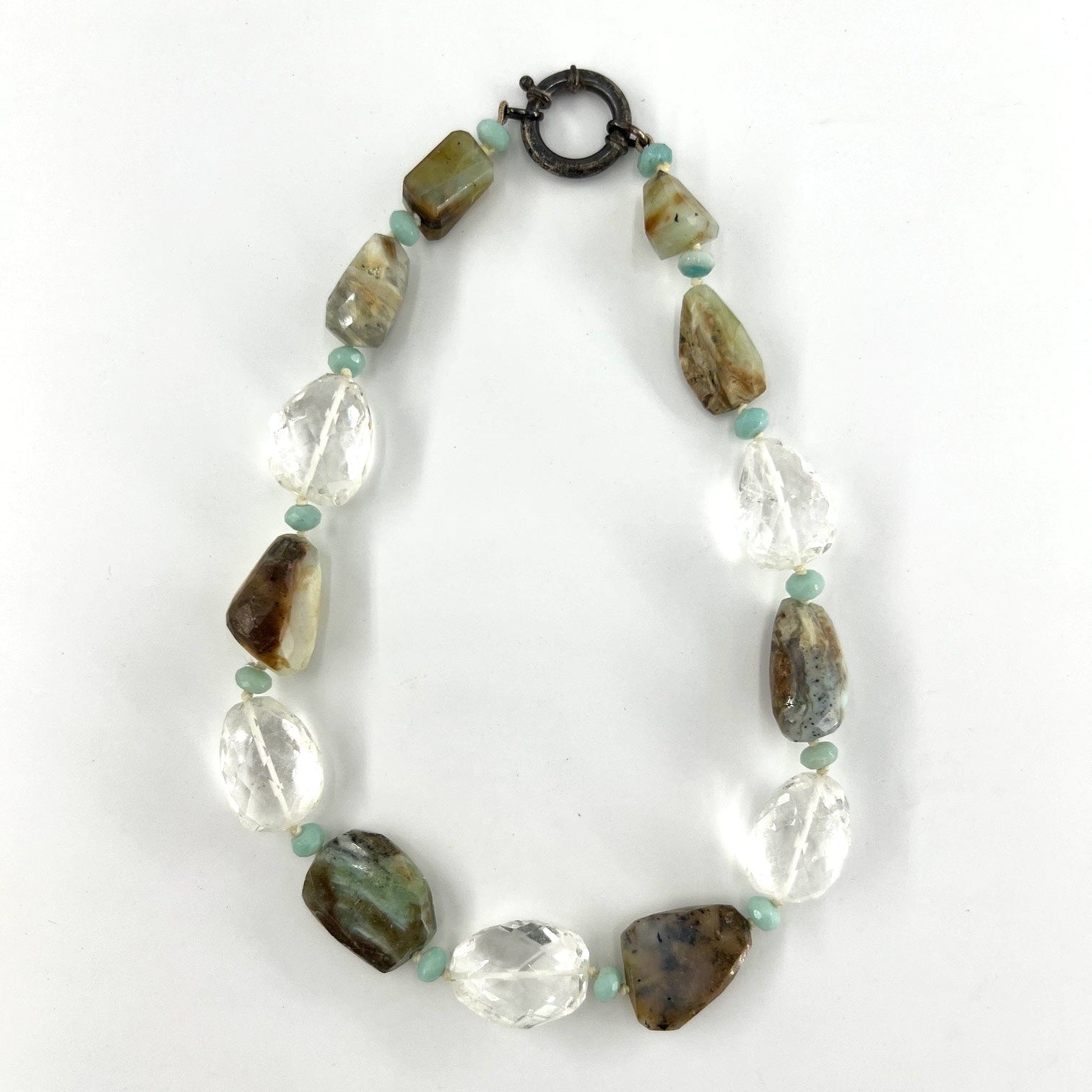 Green Chalcedony and Crystal Necklace