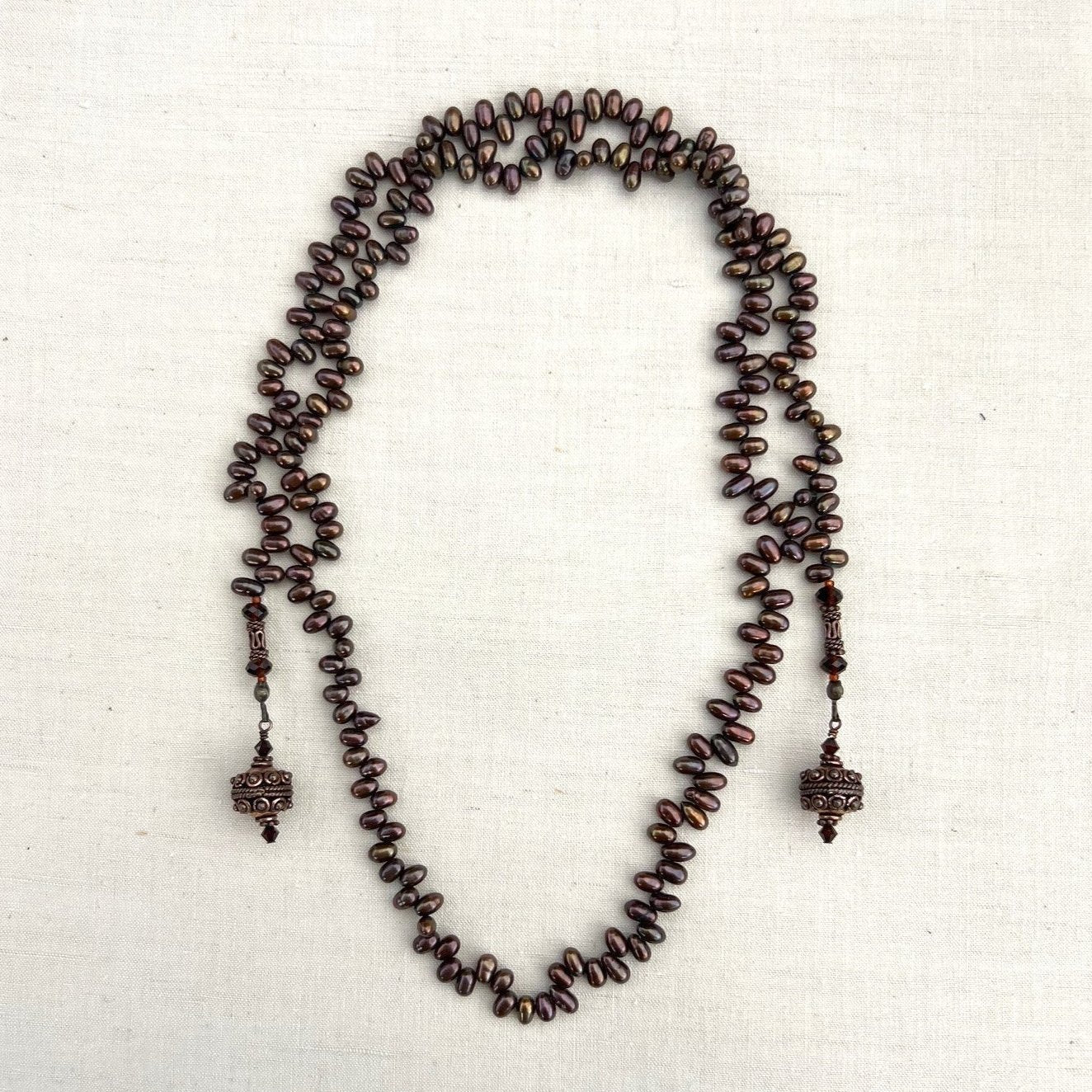 Brown Potato Pearl Lariat Necklace