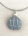 Sterling Omega with Gray Stone and Pearl Necklace