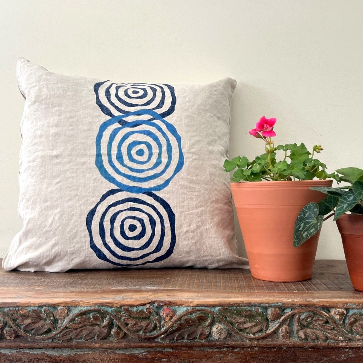 Vintage French Linen Pillow Blue - medium