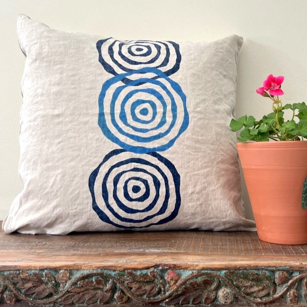 Vintage French Linen Pillow Blue - large