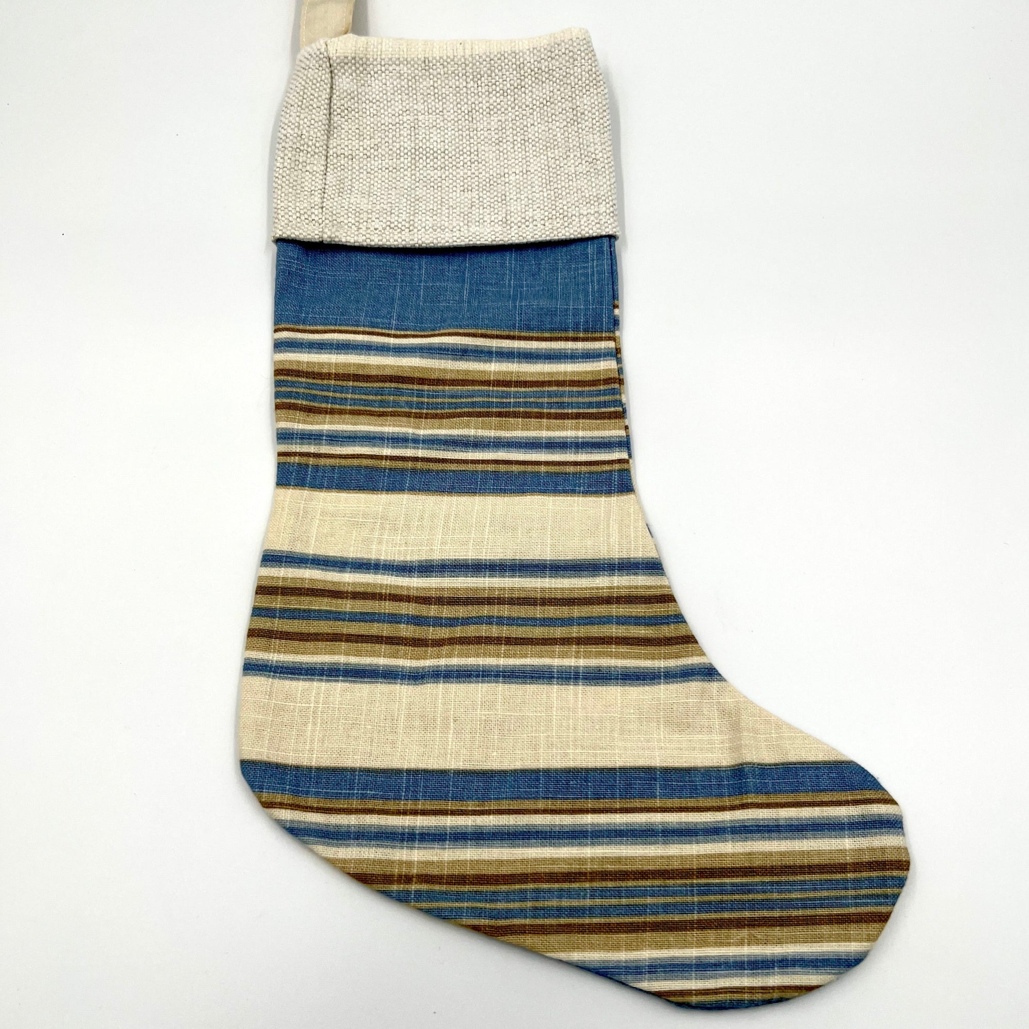 Handmade Christmas Stocking - horizontal blue stripes