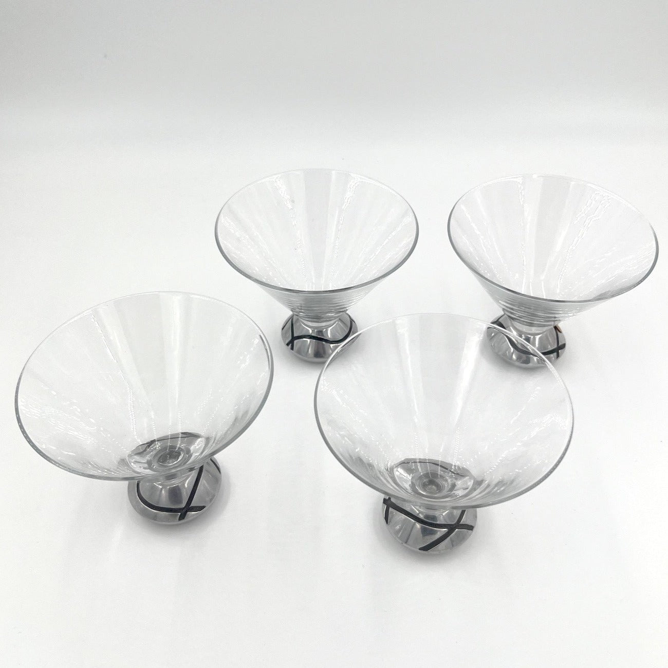 Vintage Stemless Martini Glasses with Abstract Metal Base by Lennox - set of 4