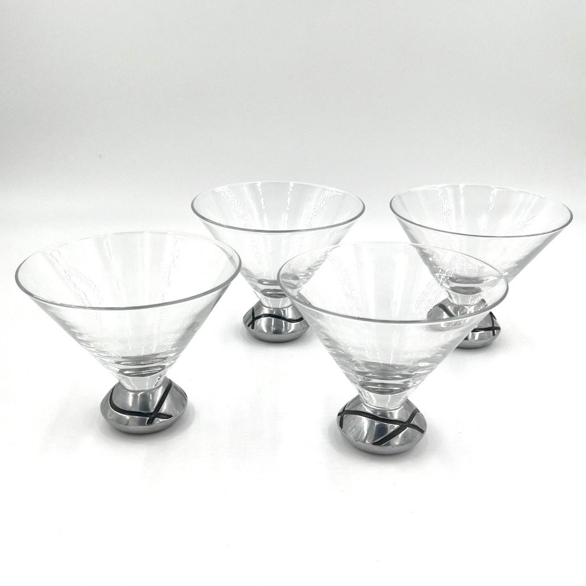 Vintage Stemless Martini Glasses with Abstract Metal Base by Lennox - set of 4