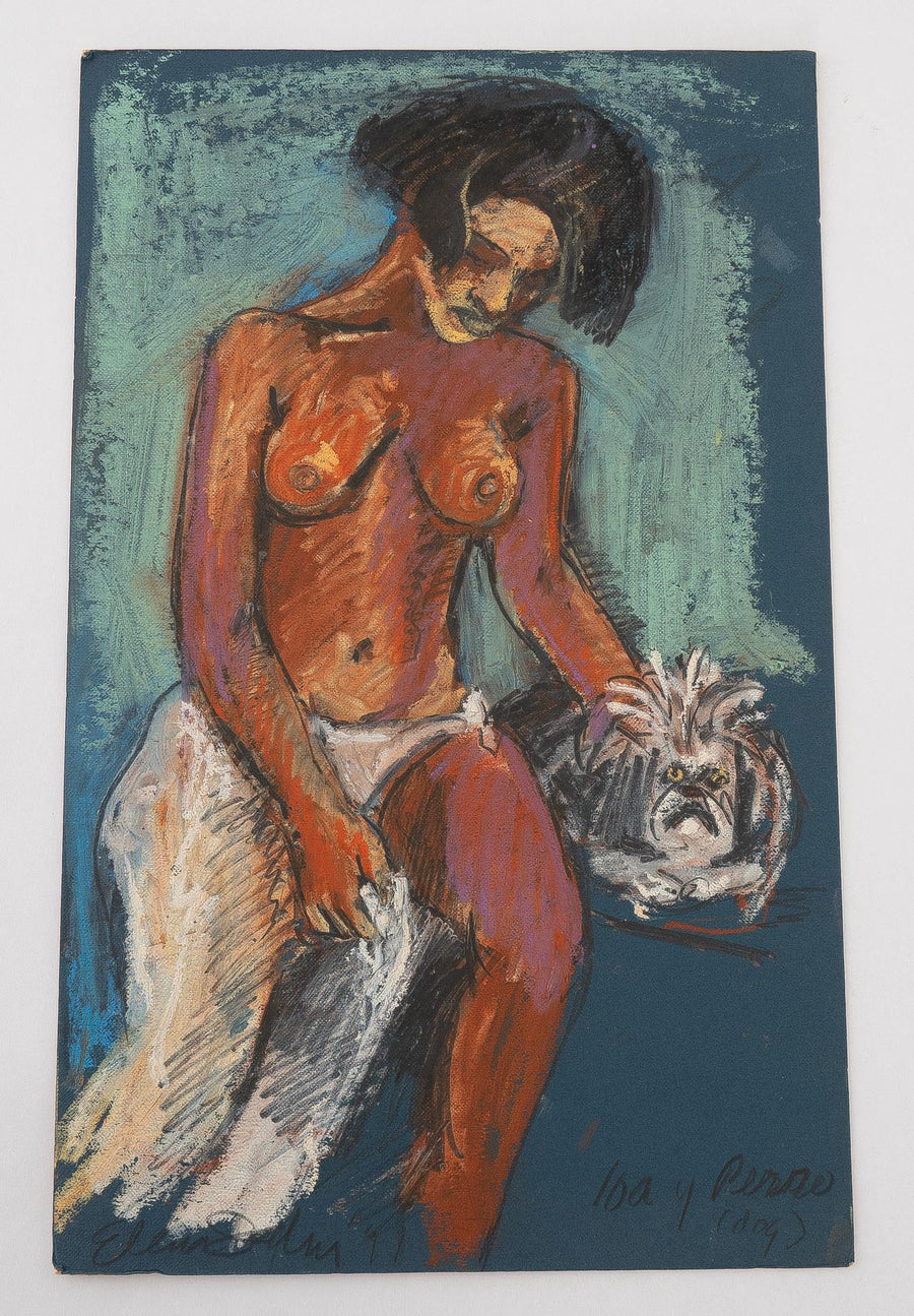 Painting of Nude Figure and Dog by Maine Artist Elena Jahn