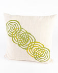 vintage french linen pillow in green - circle pattern - hand printed - home goods - home decor