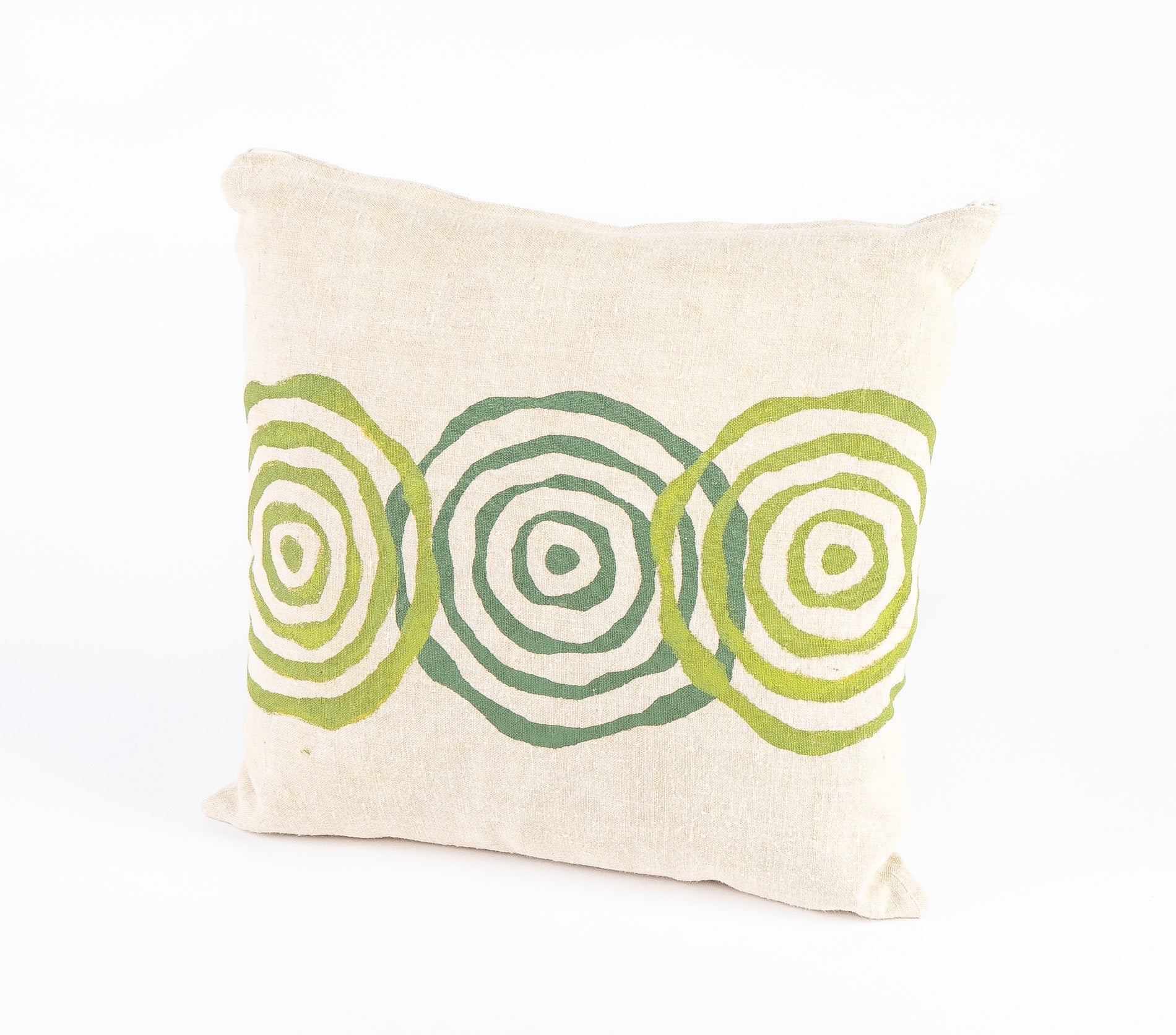 vintage linen pillow - 14 inch - handmade - silk screen