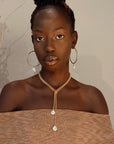 ~ Gold Hoops with Freshwater Pearl Drop Earrings