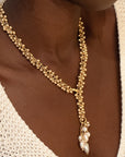 ~ Golden Bells with Pearl Tassel Necklace