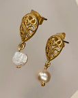 Filigree Post Earrings with Tiny Pearl Drop