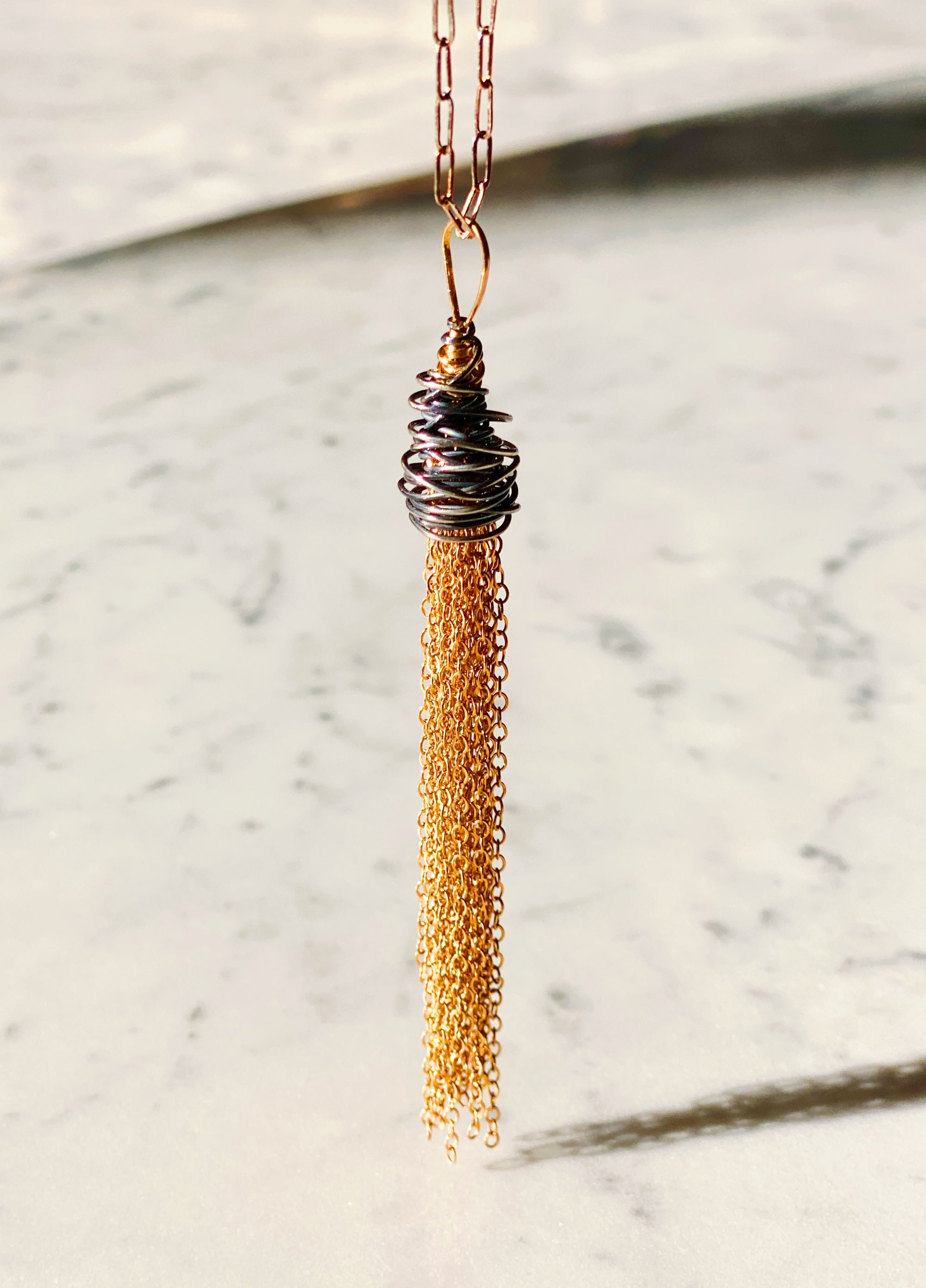 Wrapped Bronze Pendant Necklace