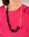 Acrylic Chain Marble Black with Paperclip Chain XL Necklace