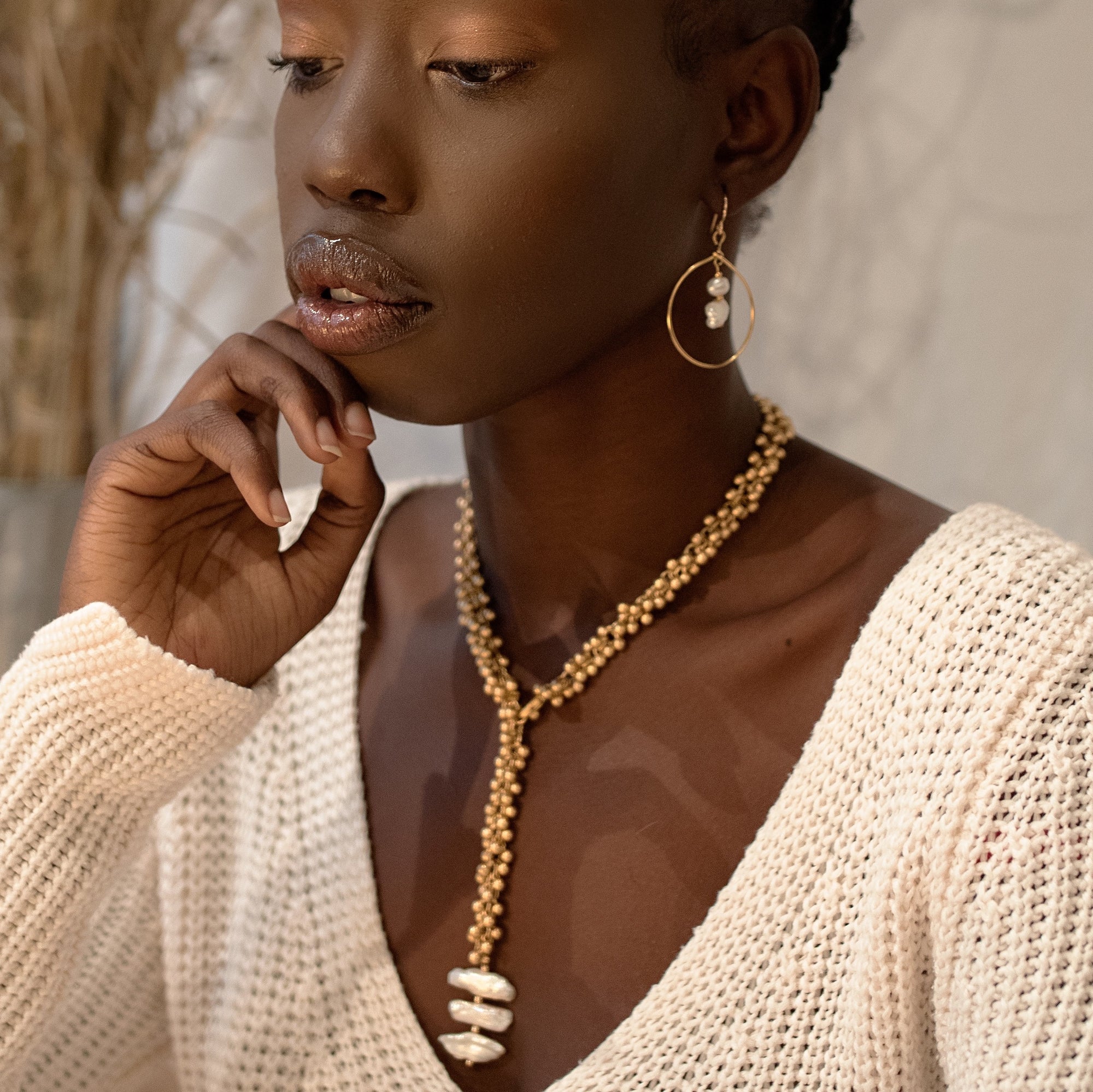 ~ Bell Bead chain with Pearl Drop Necklace