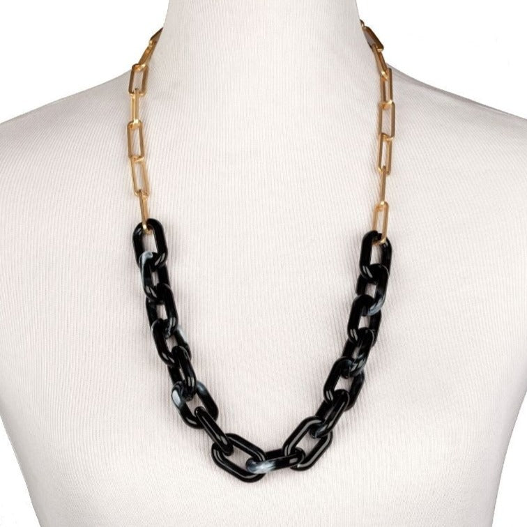 Acrylic Chain Marble Black with Paperclip Chain XL Necklace