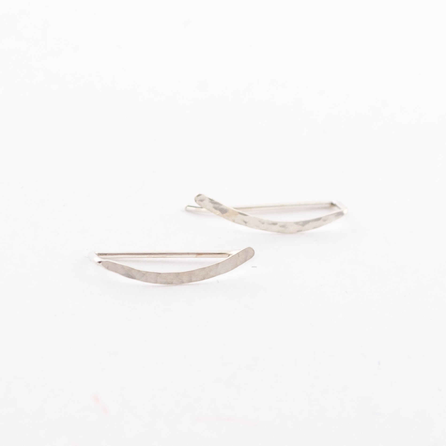 silver ear climbers - earrings - sterling - hammered sweep - jewelry