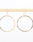 Gold Earrings - 14K - hoop - Circle Drop - 1" - dangle - jewelry