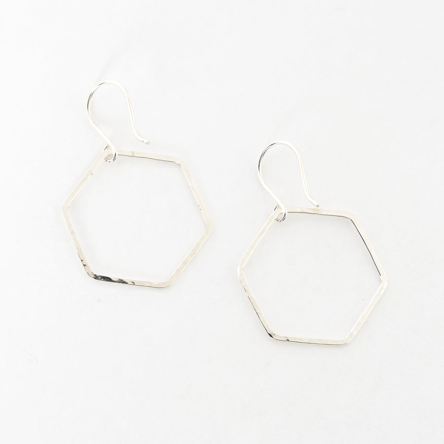 sterling silver earrings - dangles - handmade - hammered metal - hexagon shaped - women's jewelry