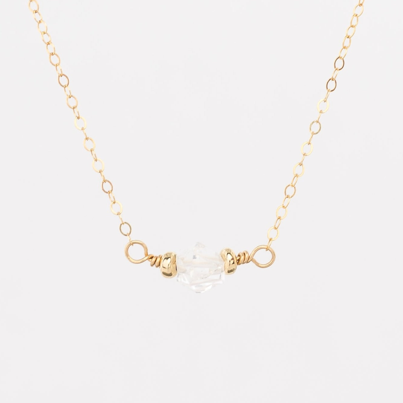 gold herkimer diamond necklace - delicate gold plated chain - lobster clasp - gold filled beads - women's jewelry