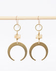 crescent moon dangle earrings - citrine stones - brass - french hooks - handcrafted