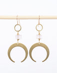 rose quartz crescent moon earrings with brass - precious stones - women's jewelry - boho design