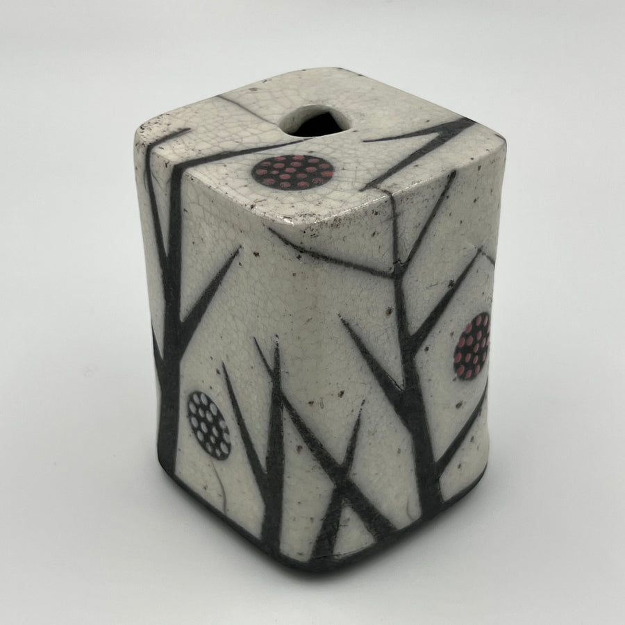 Raku Square Vase with Black Accents