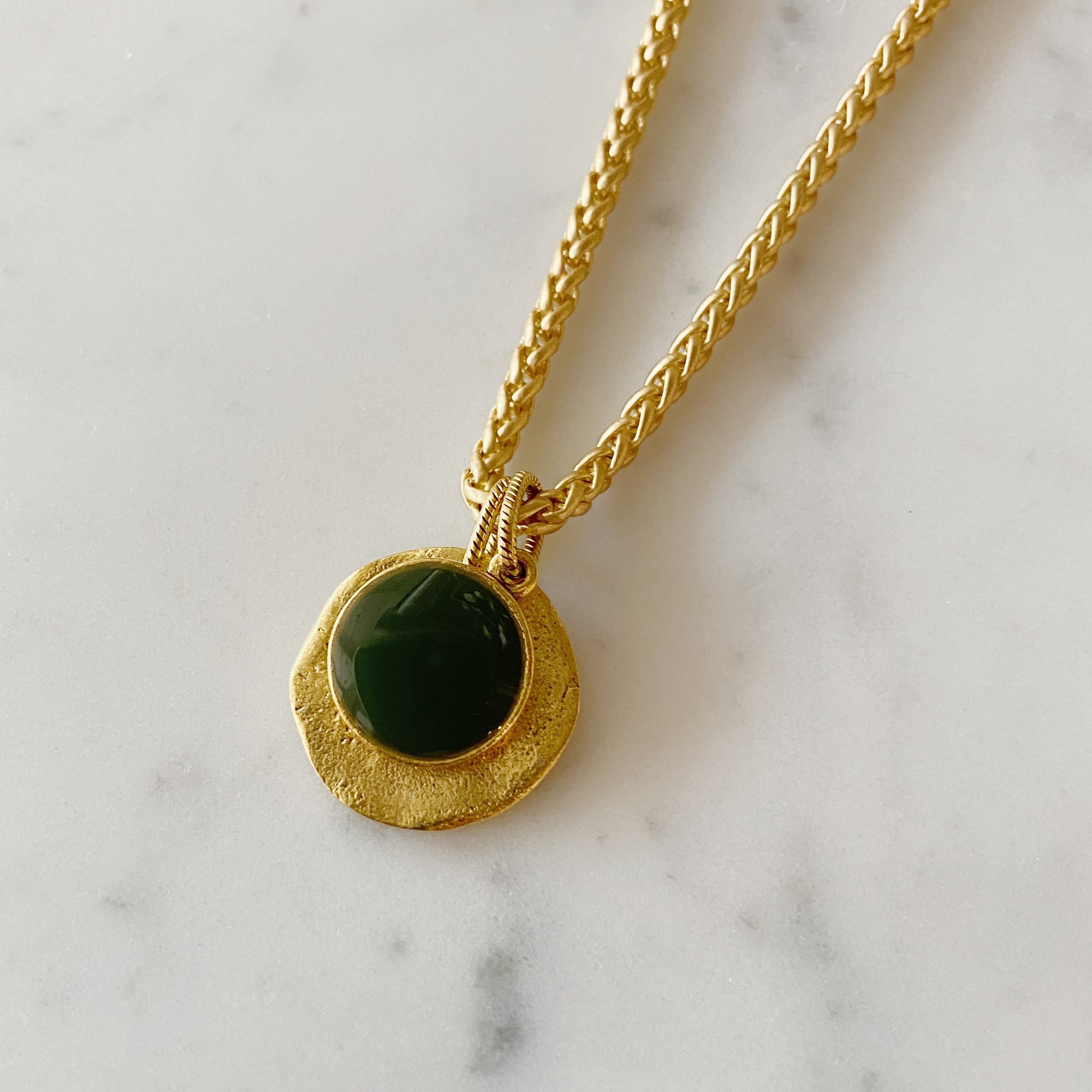 Circle Charms Cloisonne' Necklace - dark green