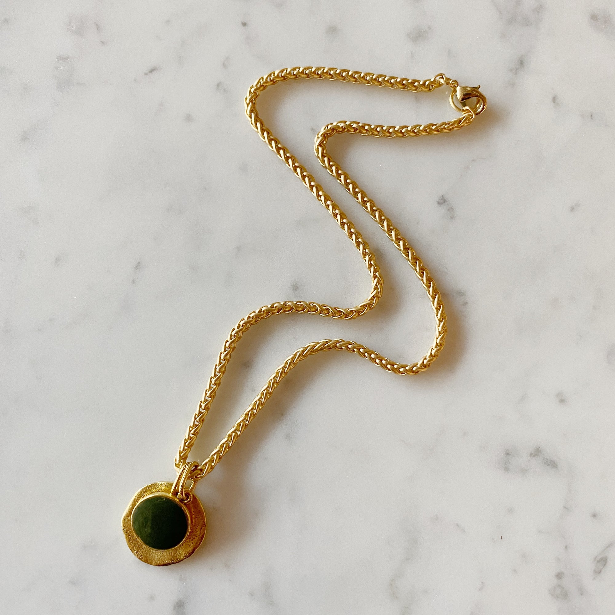 Circle Charms Cloisonne' Necklace - dark green