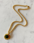 Circle Charms Cloisonne' Necklace - dark green