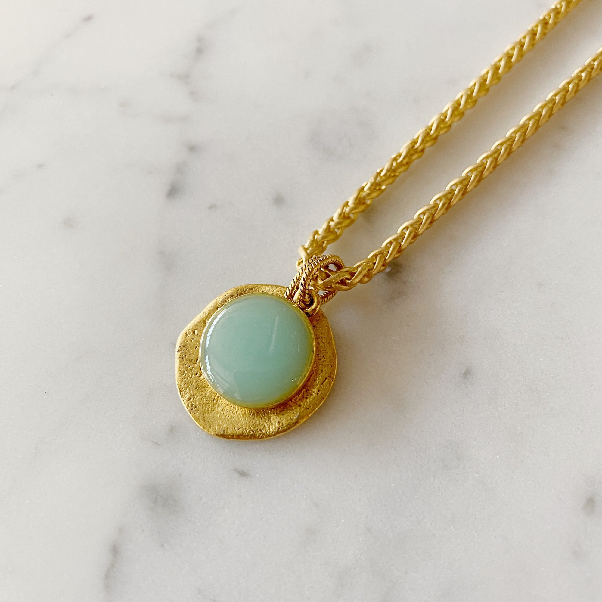 Circle Charms Cloisonne' Necklace - sea-foam green