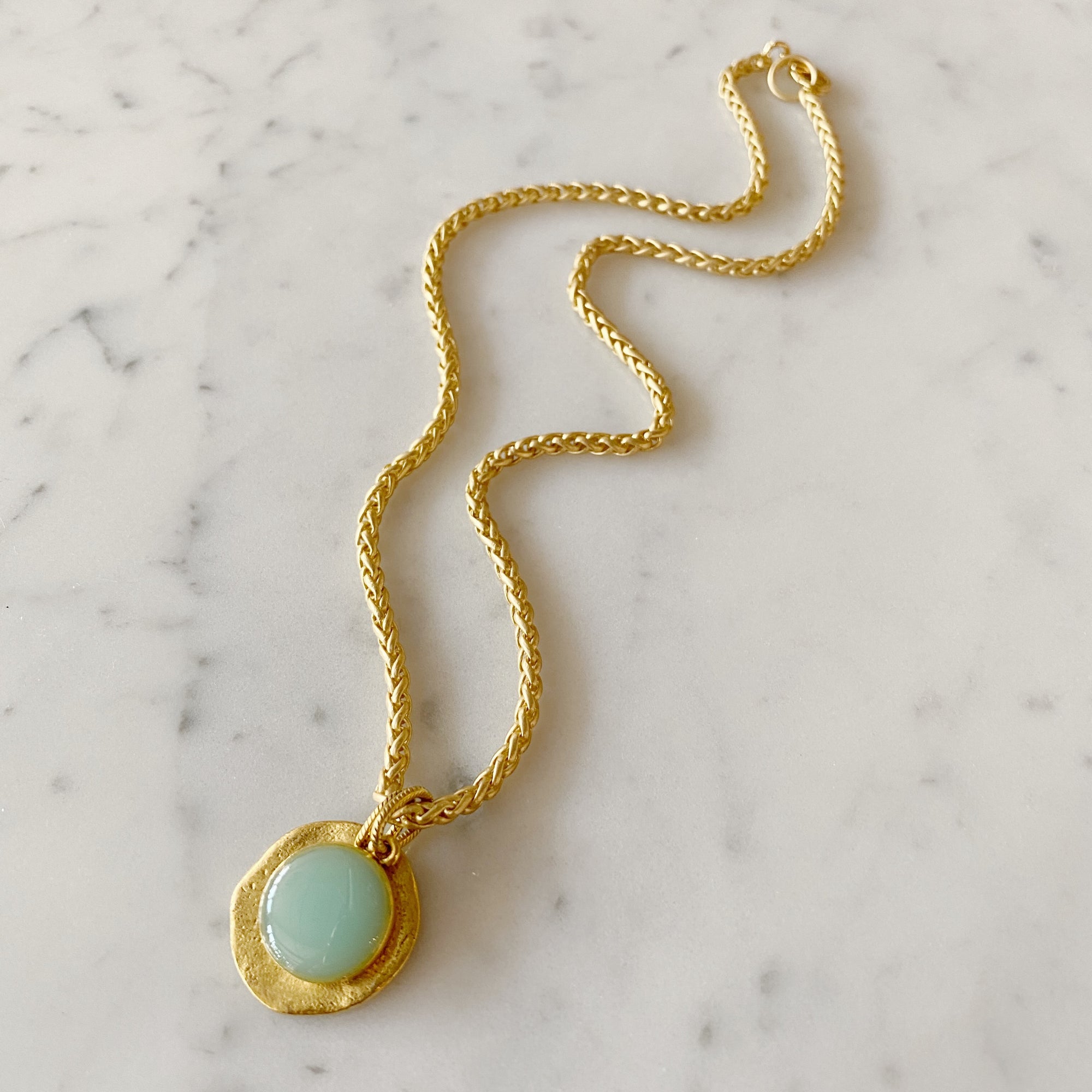 Circle Charms Cloisonne' Necklace - sea-foam green