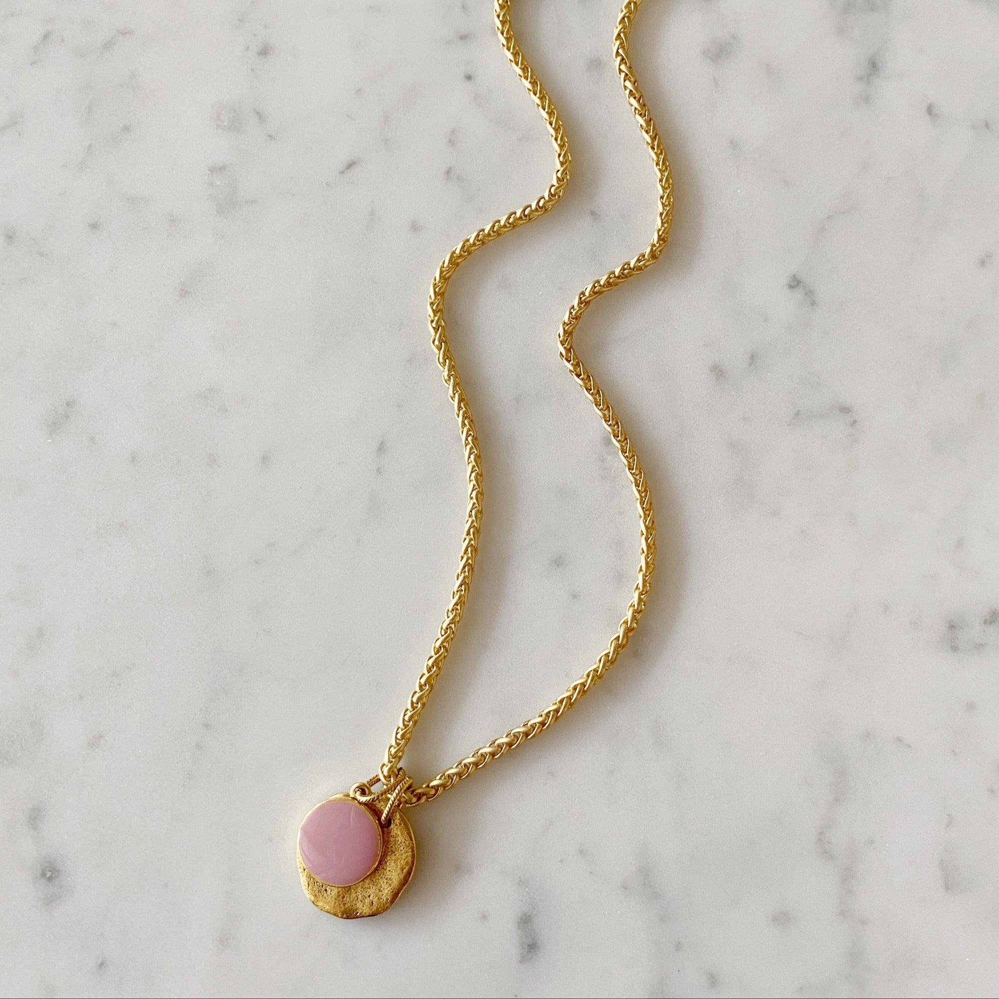 Circle Charms Cloisonne' Necklace - pink