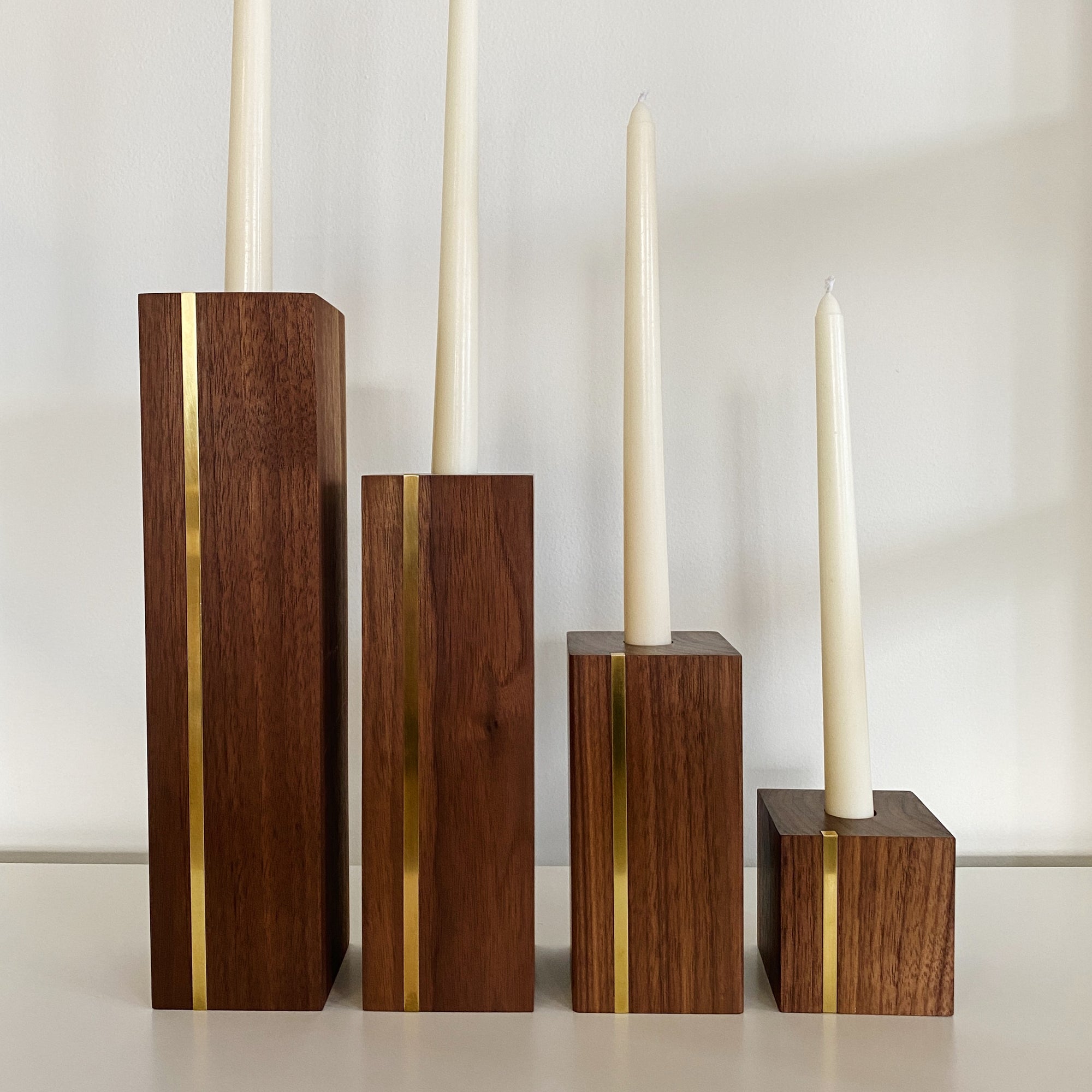Walnut + Brass Candlestick Holders