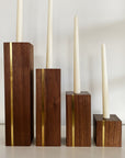 Walnut + Brass Candlestick Holders