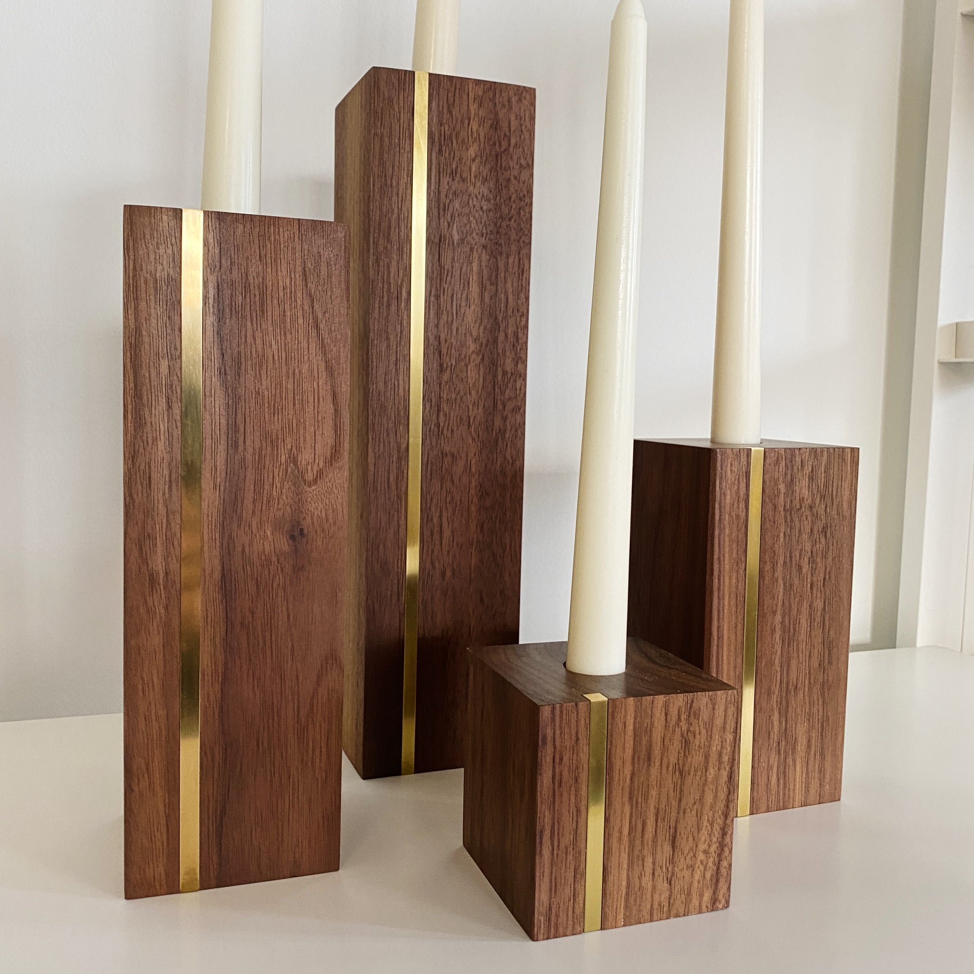Walnut + Brass Candlestick Holders