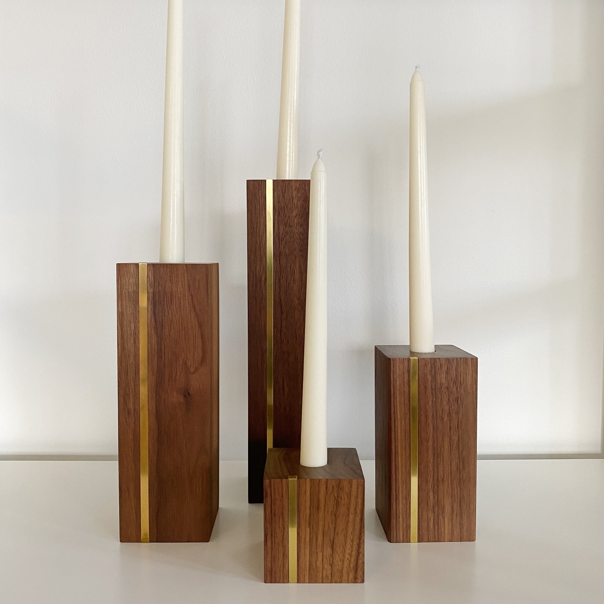 Walnut + Brass Candlestick Holders