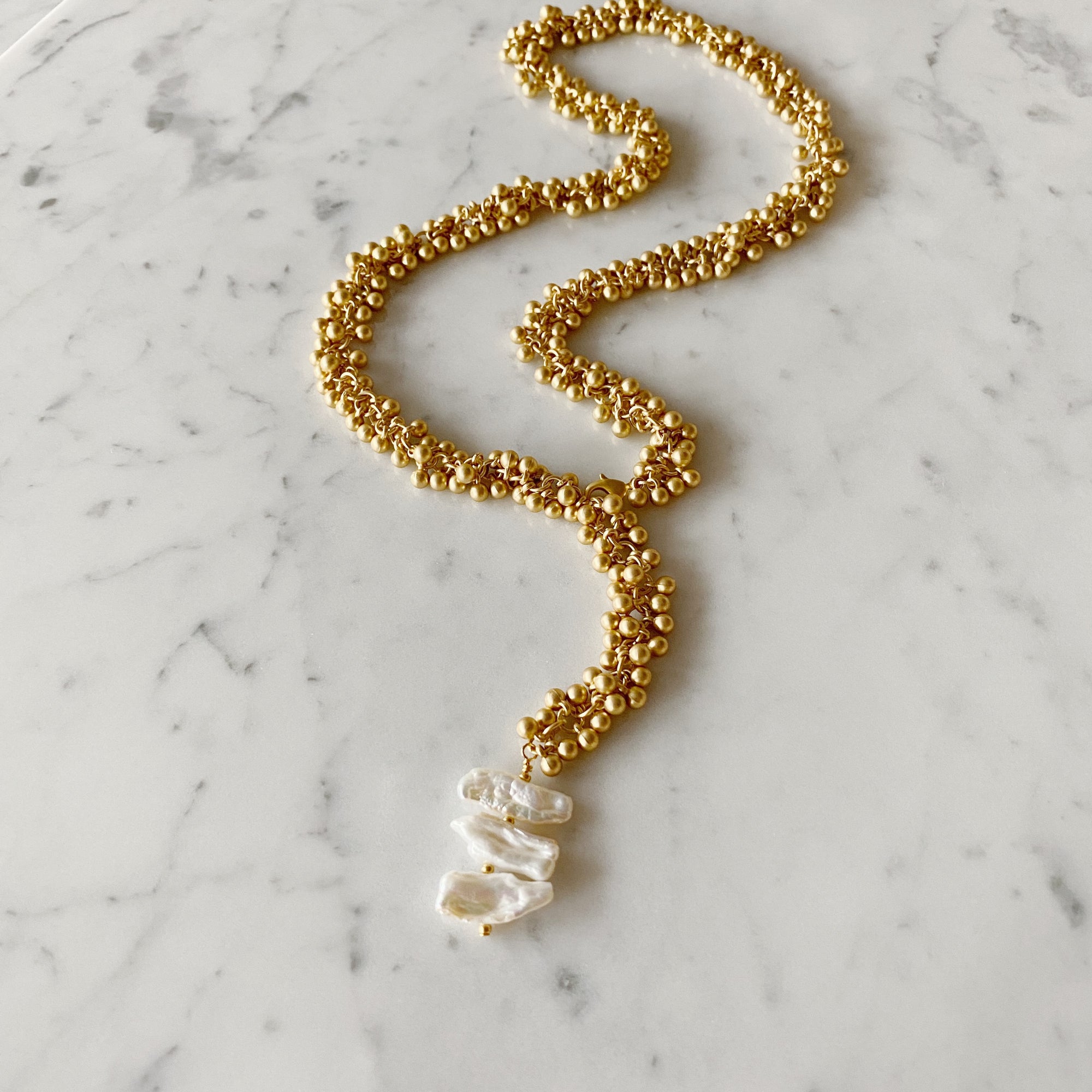 ~ Bell Bead chain with Pearl Drop Necklace