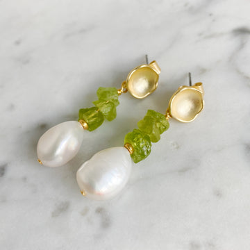 Peridot and Pearl Earrings