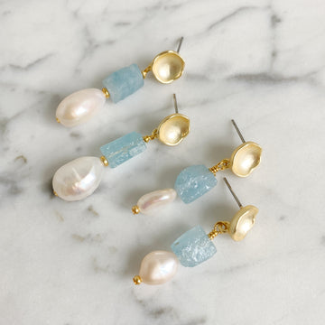 Aquamarine and Pearl Earrings
