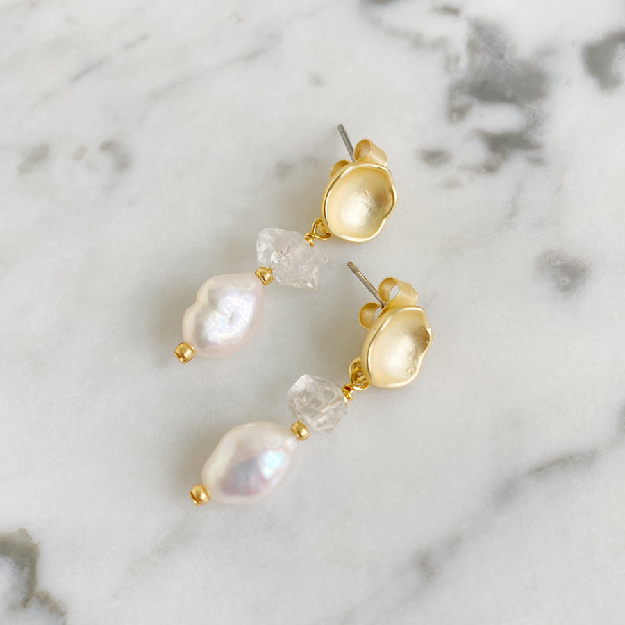 Herkemer Diamond and Pearl Earrings