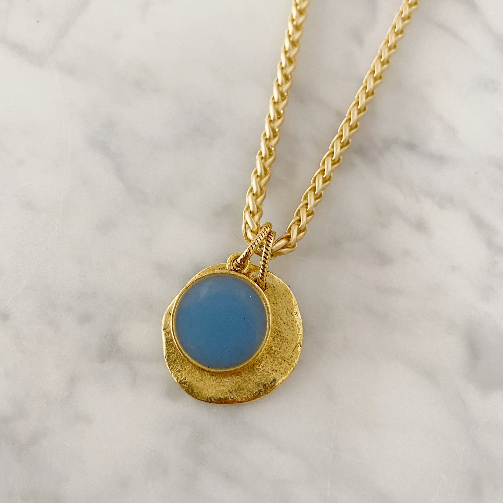 Circle Charms Cloisonne' Necklace - light blue