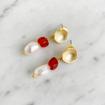 Carnelion and Pearl Earrings