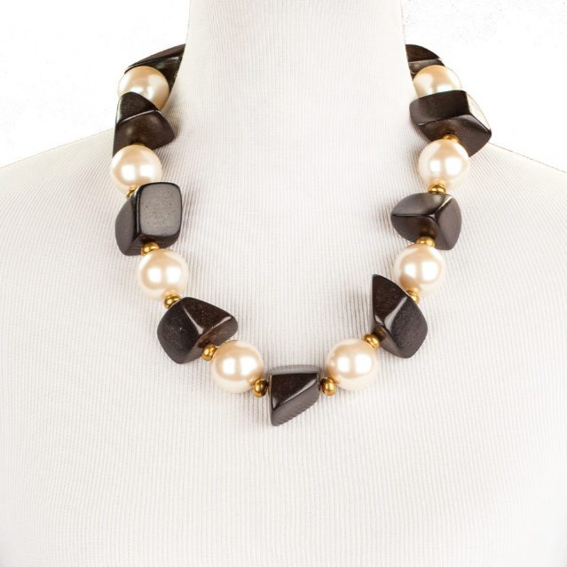 Grande Pearl Wood One of a Kind Necklace