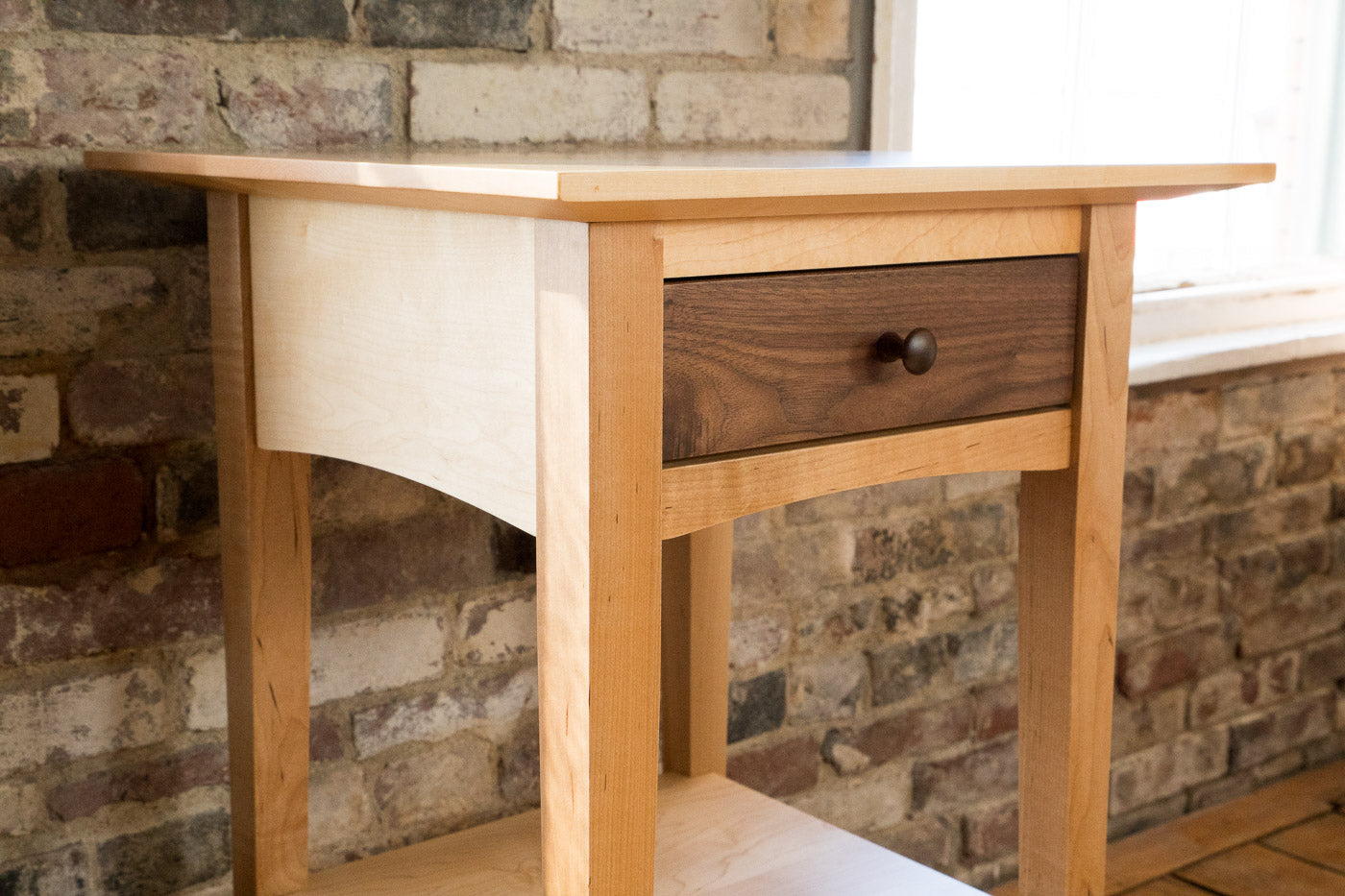 handmade side table - maple frame with walnut drawer - natural wood - tables