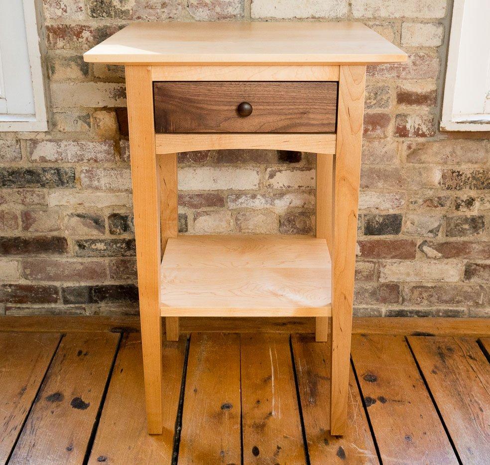 peaks point side table in maple and walnut lifestyle image - handmade in portland, ME -